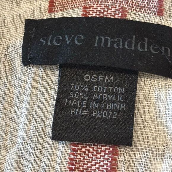 Steve Madden red white striped kimono cover up fringe hem OSFM shawl wrap boho - Picture 9 of 9